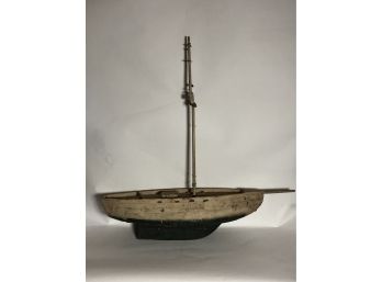 Antique Carved And Painted Wooden Boat Model