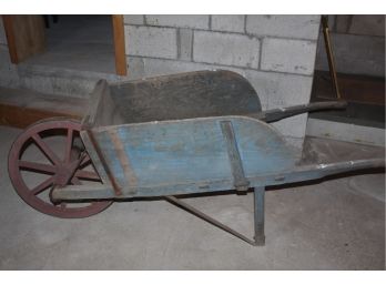 Antique Wheelbarrow In Blue And Red Paint