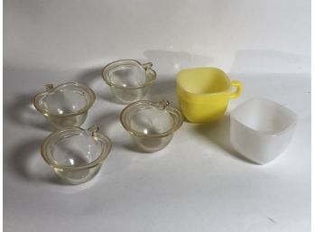 Vintage Glassbake Squared Coffee Cups And Apple Cobbler Bowls