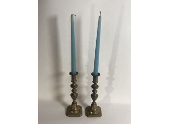 Pair Of (19th C) Brass  Beehive Push-up Candlesticks