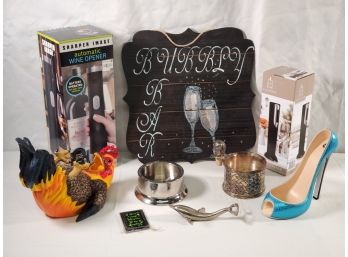 Bar Assortment - Sharper Image Auto Wine Opener, Godinger Bottle Holder, Novelty Holders & More