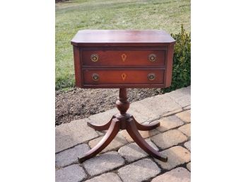 Antique Wood Side Table With Two Drawers