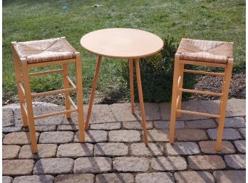 Two Rush Seat Bars Stools With Round Partical Board Table