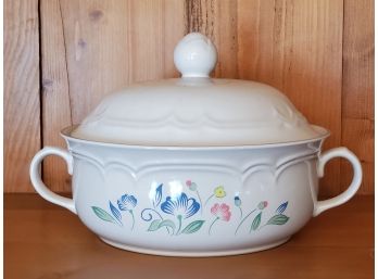 Pretty Floral Expression White Double Handled Covered Casserole Dish