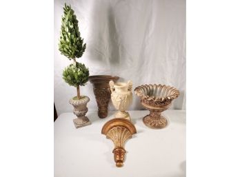 Assortment Of Decorative Grecian Urns & Wall Shelves