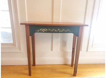 Cute Little Country Console Table - Stained And Painted Hunter Green W/ Flowers