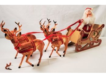 Vintage Mid Century Modern Santa, Sleigh, And 4 Reindeer Made In Japan