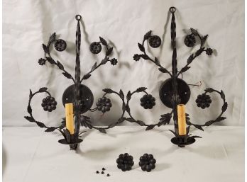 Pair Of Vintage Metal Wall Sconces Painted Black