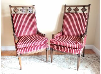 Pair Of Regal Vintage MCM Upholstered Parlor Arm Chairs