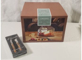 New Artesa Acadia Wood Cheese Cloche &  Bejeweled Cheese Spreader Set