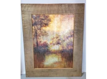 Oversized Carved Gold Painted Wood Framed Canvas Wall Art Painting