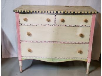 Vintage Repainted Wood Four Drawer Chest Of Drawers