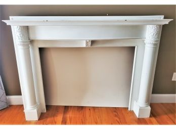 Antique Fireplace Mantle With Two Duel Carved Acanthus Leaves Columns - Painted White