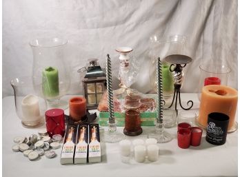 Candle And Candle Holder Assortment, Made In Italy, New Tea Lights, New Color Drip Candles