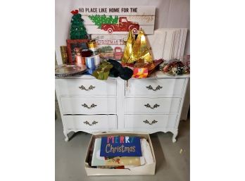 Christmas Holiday Assortment Wooden Signs, Gift Boxes, Bows, Bags, Luminary Bags, Chargers, And More