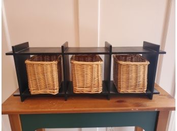 Table Or Wall Mounted Black Painted Wood Three Basket Organizer