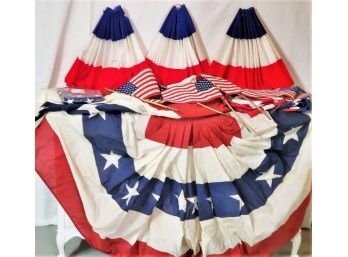 US Flag Assortment, Bunting, Two Cloth Flag Bunting, Smaller Red White And Blue Decorations