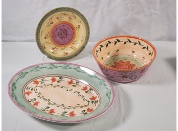 Pretty Colorful Culinary Arts Studio Collection Set With Oval Platter, Round Bowl & Small Plate