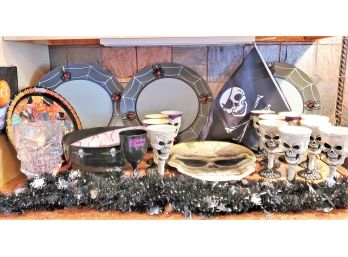 Assortment Of Halloween Serving Cups, Platters, Bowls & More