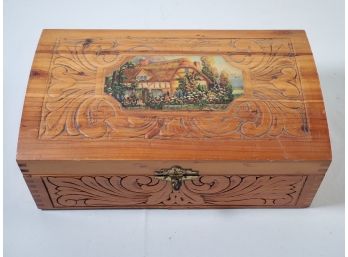 Vintage Carved Wood Jewelry Box With Mirror Inside