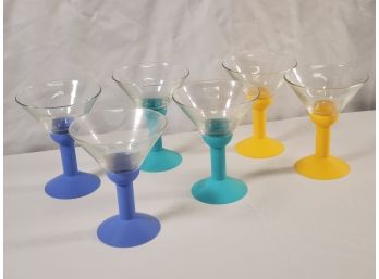 Set Of Six Plastic Base Colorful Martini Glasses