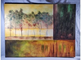 Contemporary Color Block Landscape Of Trees Wall Art Stretched Canvas On Wood Frame