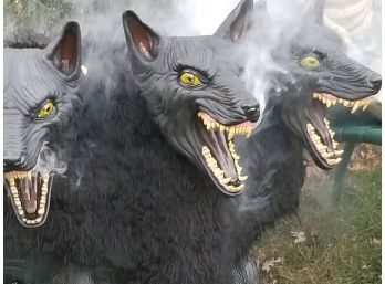 Awesome Halloween Lot-Scary Mechanical Smoking Three Headed Wolves, Strobe Lights, Hanging Ghost & More