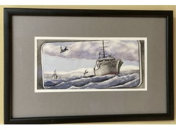 Signed Original Watercolor & Ink  'Fugitive Fishing Vessel' (T)