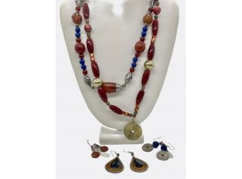 Jewelry Lot 1-10 -Two Stone Necklaces And 3 Pairs Of Earrings