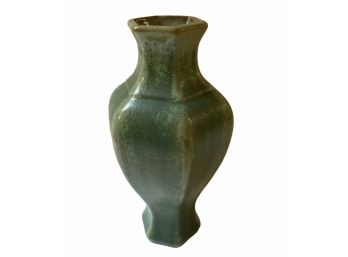 Wonderful Vintage Green Glaze Hexagon Vase - Incized Mark