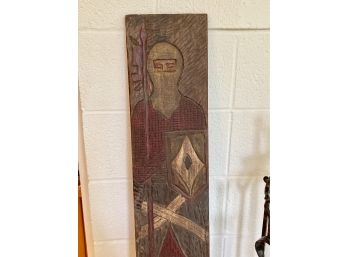 Vintage Carved Crusader Wood Wall Plaque From Spain 40' X 8'