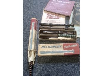 Nice Lot Of Vintage Wood Recorder Instruments +  Music Materials