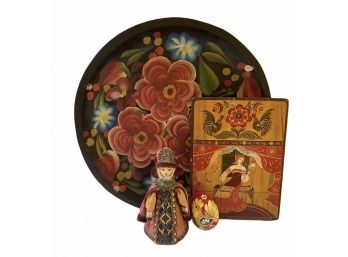 Vintage Russian Wood Lot + Doll