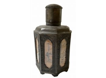 Antique Chinese Bronze Octagon Flask With Pictorials