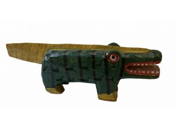 Primitive Mexican Folk Art Carved Wood Alligator