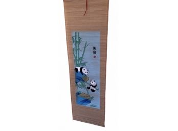 Chinese Silkscreened Panda On Bambool Scroll