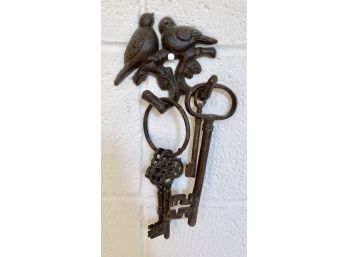 Cast Iron Key Holder + Skeleton Keys +