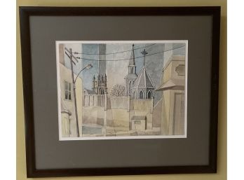 Signed Original Watercolor & Ink. Yale University  'New Haven Street Scene' (P)