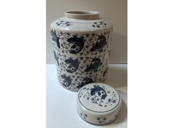 Chinese Blue & White  Canister Jar With Carp Design