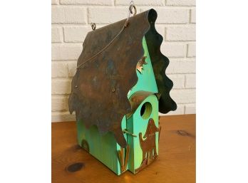 Charming Painted Pine & Copper Birdhouse