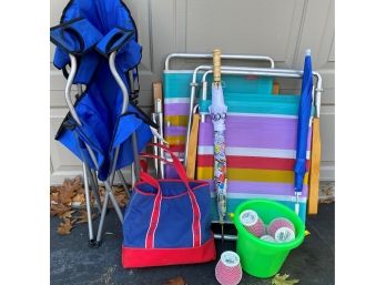 Trio Of Collapsible Outdoor Chairs & Summer Fun Items
