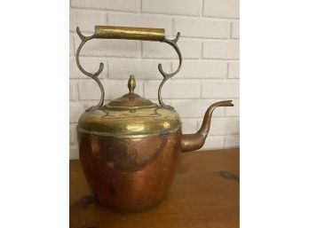 Large, Antique, Hand-forged Copper & Brass Kettle