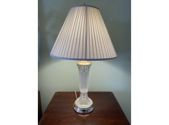 Cut Glass Table Lamp With Gathered-Pleat Shade