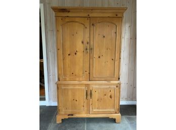 Country French Distressed Knotty Pine Armoire/Bar