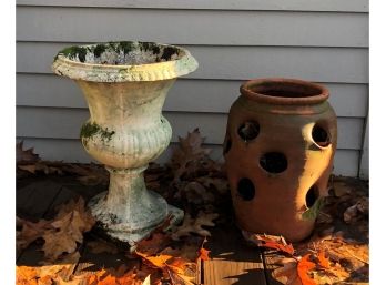 Classic Cement-Look Urn & Terracotta Strawberry Pot