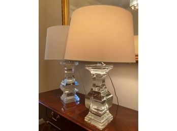 Elegant Pair Of Heavy Crystal Table Lamps