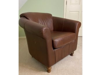 Cozy Leather-Look Barrel Chair In Chocolate Brown