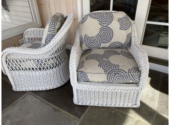 Two Vintage Henry Link Wicker Chairs & One Ottoman