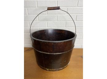 Vintage Wooden Bucket, Metal Handle & Wooden Grip