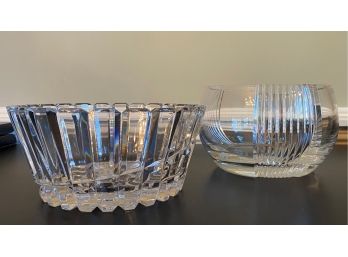 Sparkling Pair Of Heavy, Cut Crystal Bowls